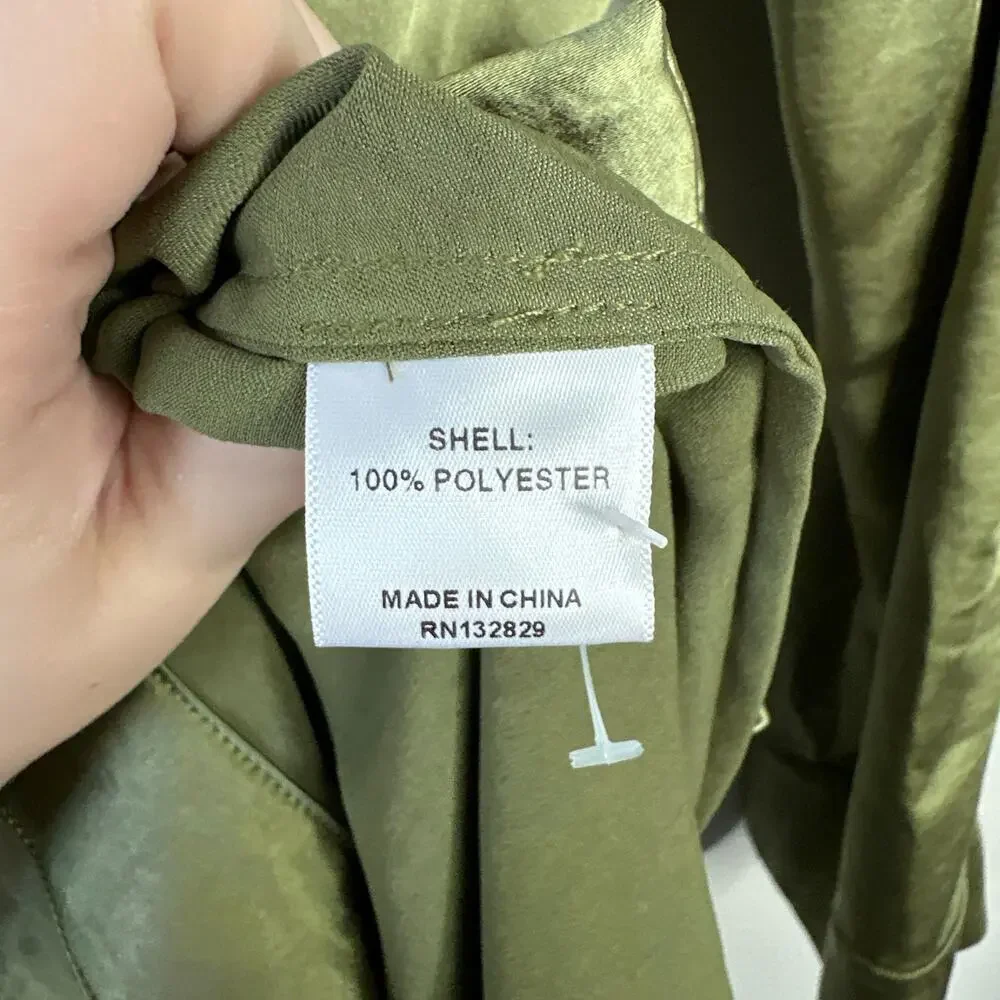 CAMILA COEHLO Priscilla Mini Dress Sage Green Satin Button Up Tie Waist Size XS